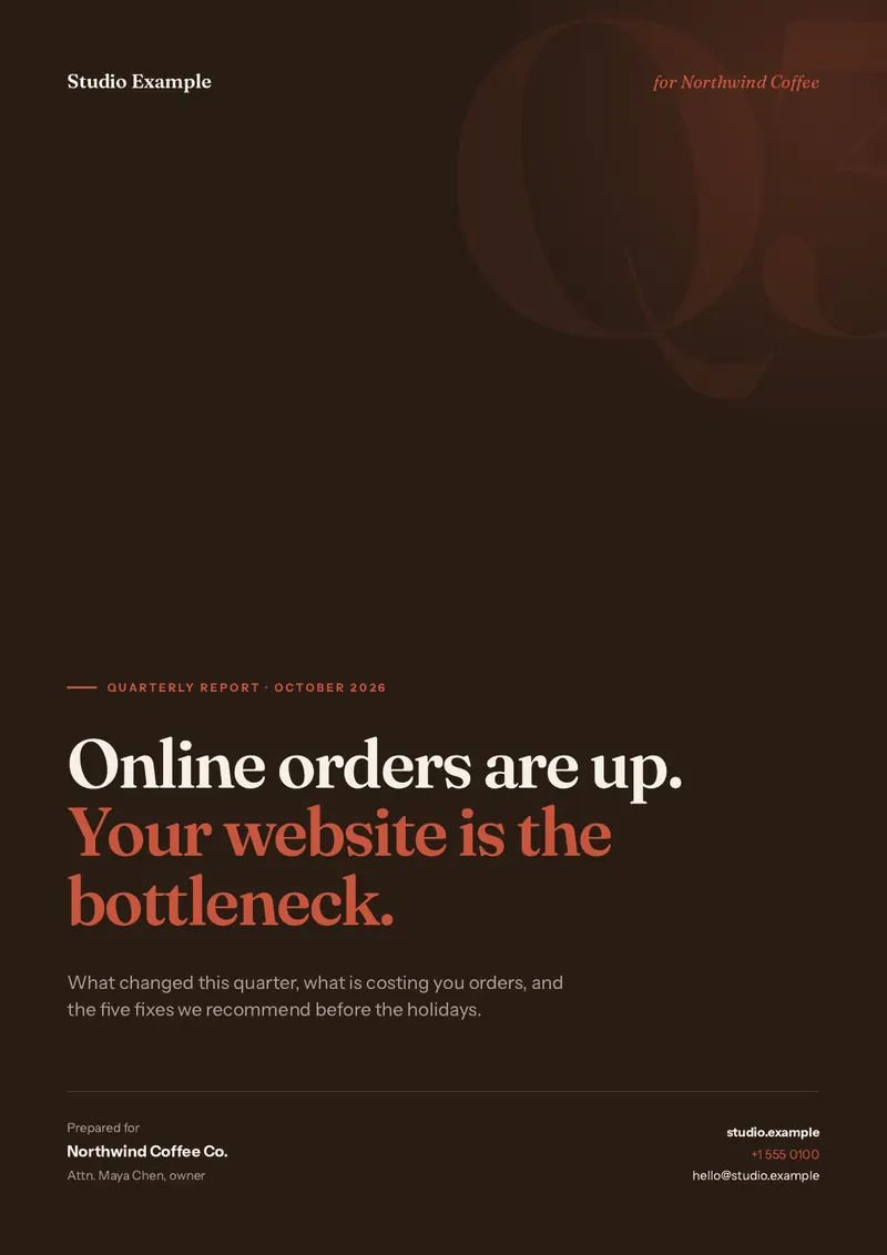 The report with pdf-design: a designed cover with a large serif headline on a dark background.